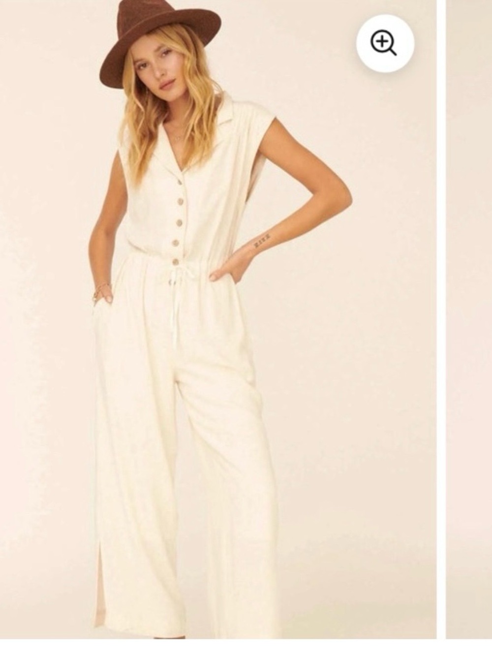 Promesa Cream linen Button-Front Wide-Leg Jumpsuit